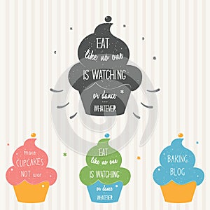 Handcrafted Cupcake Illustration on Typography Poster. Humorous saying for cards, labels and custom designs