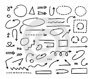 Handcrafted elements. Hand drawn vector arrows set