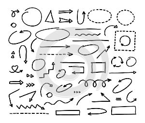 Handcrafted elements. Hand drawn vector arrows set photo