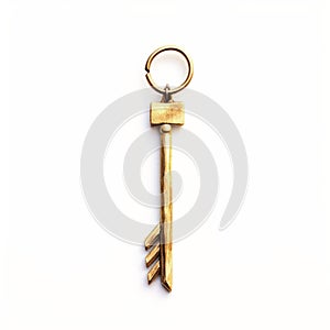 Handcrafted Golden Arrow Keychain On White Background photo