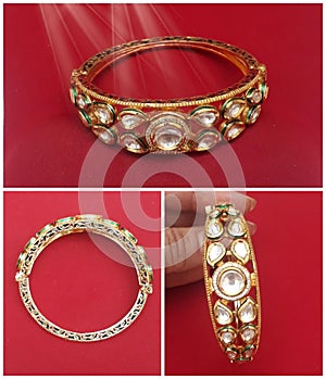 Handcrafted kundan bracelet with enamelling design
