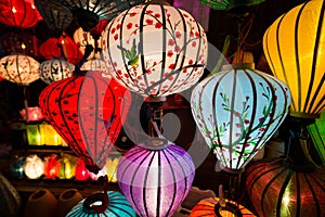 Handcrafted lanterns at night in ancient town Hoi An