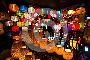 Handcrafted lanterns at night in ancient town Hoi An photo