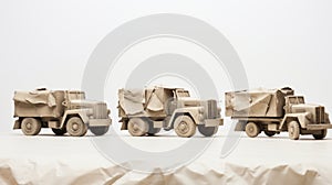 Handcrafted Military Trucks On White Surface: Contemporary Ceramics Inspired By Guido Van Helten