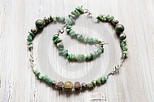 Handcrafted necklace from tumbled green aventurine