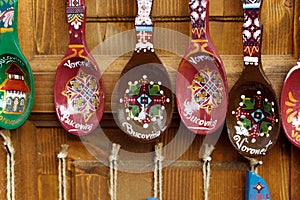 Handcrafted romanian wooden spoons painted