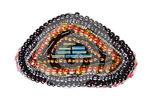 Triangular brooch from glass beads and bugles