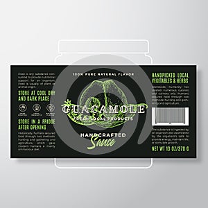 Handcrafted Vegetables Guacamole Sauce Label Template. Abstract Vector Packaging Design Layout. Modern Typography Banner