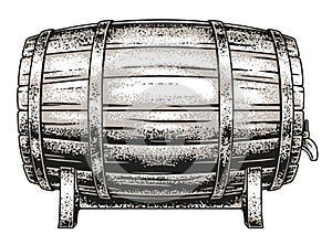 Traditional wooden barrel used for brewing beer photo