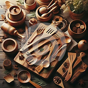 Handcrafted wooden kitchen utensils, photo v