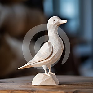 Handcrafted Wooden Seagull Statue With Nature-inspired Patterns