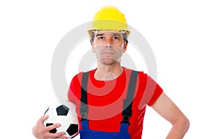 Handcrafter with helmet and soccer ball