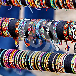 Handcrafts colorful bracelets