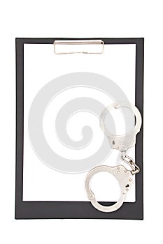 Handcuff and clipboard