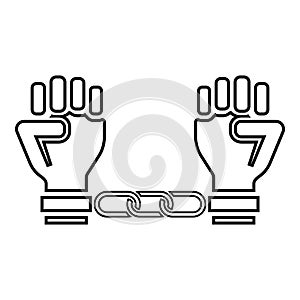 Handcuffed hands Chained human arms Prisoner concept Manacles on man Detention idea Fetters confine Shackles on person icon