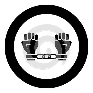 Handcuffed hands Chained human arms Prisoner concept Manacles on man Detention idea Fetters confine Shackles on person icon in