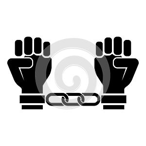 Handcuffed hands Chained human arms Prisoner concept Manacles on man Detention idea Fetters confine Shackles on person icon black photo