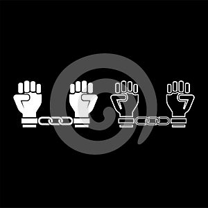 Handcuffed hands Chained human arms Prisoner concept Manacles on man Detention idea Fetters confine Shackles on person icon photo