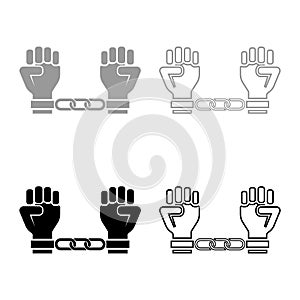 Handcuffed hands Chained human arms Prisoner concept Manacles on man Detention idea Fetters confine Shackles on person icon photo
