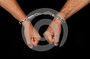 Handcuffed hands close up view