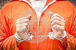 Handcuffed Hands - Guantanamo prison orange clothes