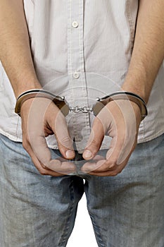 Handcuffed man isolated over white