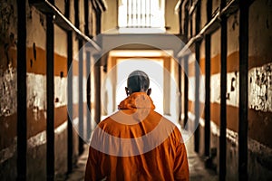 Handcuffed Prisoner in orange suit waiting for Death Penalty. Neural network generated art