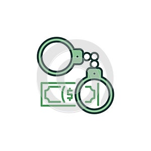 Handcuffs with Banknote vector Stop Corruption concept colored icon