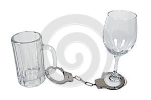 Handcuffs on Beer Mug and Wine Glass