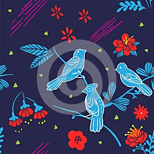 Handdrawing bird Pattern using vibrant color