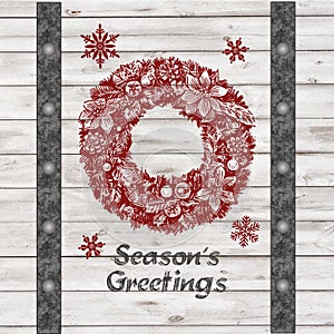 Handdrawing Season's Greetings Christmas wreath photo
