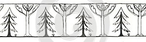 Handdrawn border with fir-tree and oak