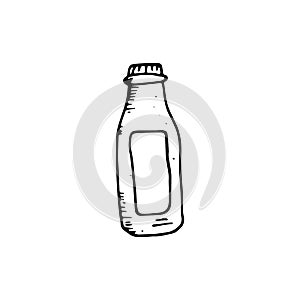 Handdrawn bottle doodle icon. Hand drawn black sketch. Sign symbol. Decoration element. White background. Isolated. Flat design.