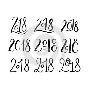 Handdrawn brush lettering set with numbers 2018.