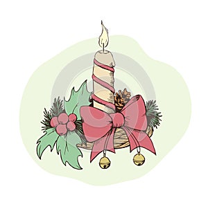 Handdrawn chrismas decoration with candle sketch