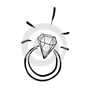 Handdrawn doodle diamond ring illustration cartoon style