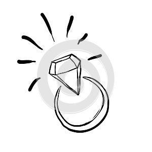 Handdrawn doodle diamond ring illustration cartoon style