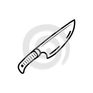 Handdrawn doodle knife icon. Hand drawn black sketch. Sign symbol. Decoration element. White background. Isolated. Flat design. V