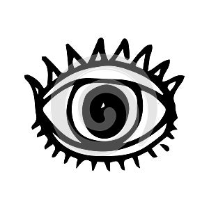 Handdrawn eye doodle icon. Hand drawn black sketch. Sign symbol. Decoration element. White background. Isolated. Flat design.