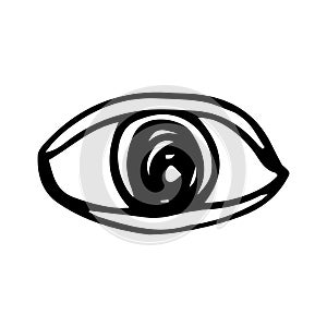 Handdrawn eye doodle icon. Hand drawn black sketch. Sign symbol. Decoration element. White background. Isolated. Flat design.