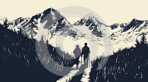 A handdrawn graphic of a mountain hike reminding viewers of the physical and mental benefits of ecotourism. photo