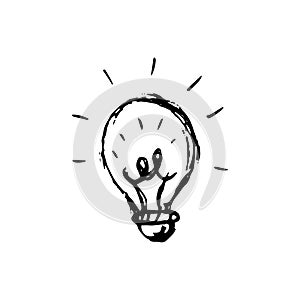 Handdrawn idea lamp doodle icon. Hand drawn black sketch. Sign s