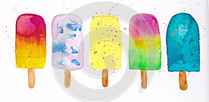 Handdrawn illustration of a set of popsicles