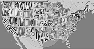 Handdrawn illustration of USA map with hand lettering names of states