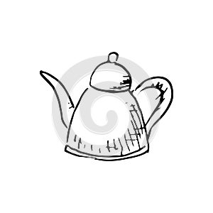 Handdrawn kettle doodle icon. Hand drawn black sketch. Sign symbol. Decoration element. White background. Isolated. Flat design.