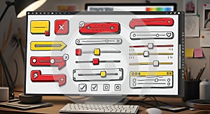 Handdrawn Line Style User Interface Element Control Button Design, generative ai