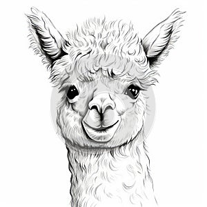 Handdrawn Llama Face: Detailed Ink Illustration With Ambient Occlusion Style