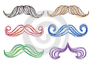 Handdrawn mustache set, vector