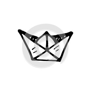 Handdrawn paper boat doodle icon. Hand drawn black sketch. Sign
