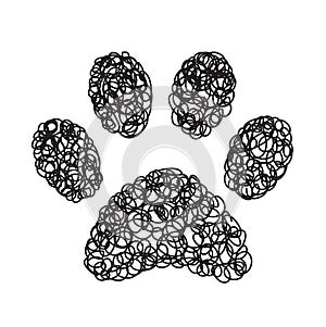 Handdrawn paw doodle icon.